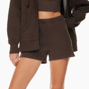 Dark Brown Aritiza TNA cozy fleece perfect high rise mini short